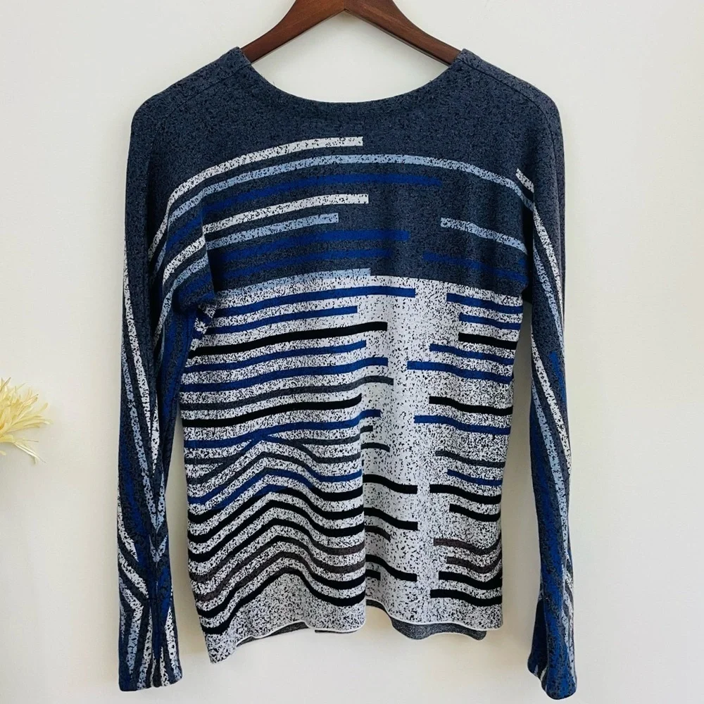 NIC + ZOE Broken Stripes Fall Shirt, Geometric/Modern Print - Picture 2 of 7